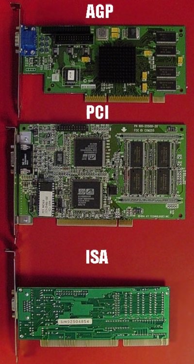 تصویر سه نوع کارت AGP ، PCI ، ISA نشان داده شده است.