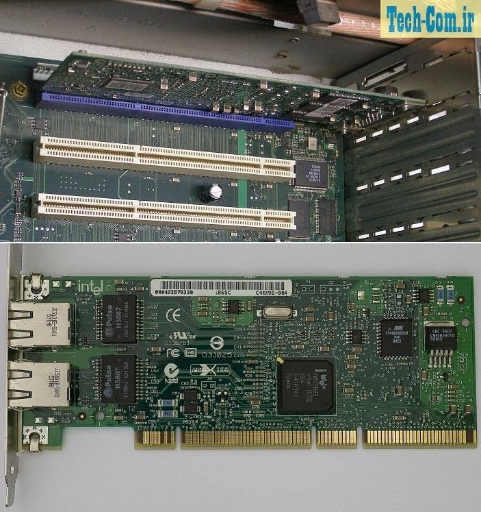 نشان دهنده اسلات و یک نمونه از کارت‌های PCI-X است. 