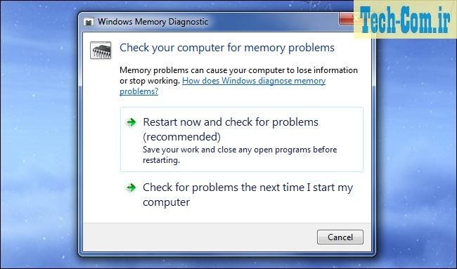 استفاده از ابزارMemory Diagnostic برای بررسی سلامت حافظه جانبی کامپیوتر