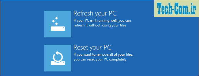 نشان دهنده گزینه های Refresh و Reset در ویندوز 8 